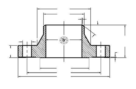 Weld neck flange technical drawing with dimensions