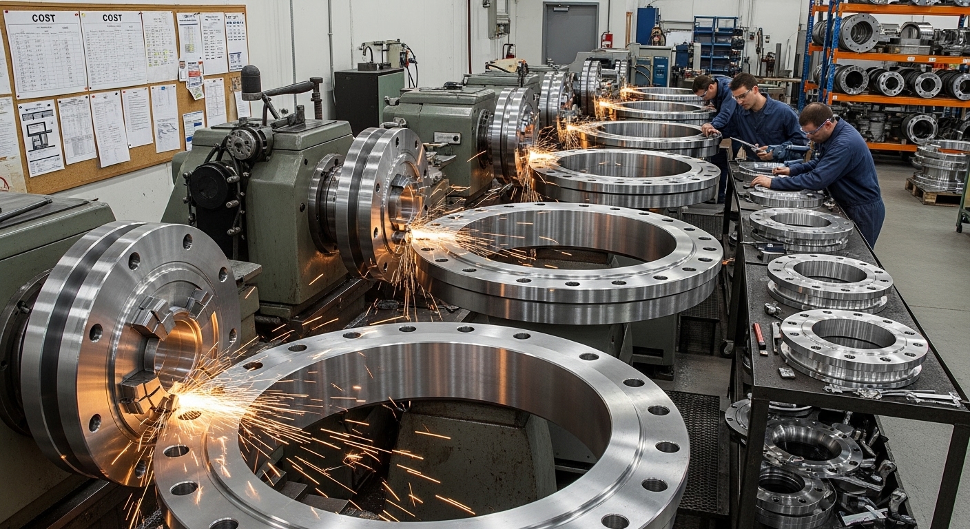 Graph showing cost distribution for USA-made weld neck flanges, Raw steel forging for flange manufacturing