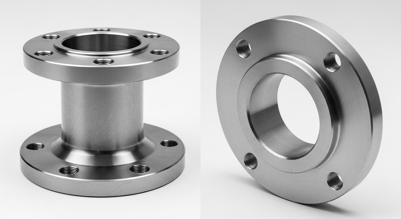 Diagram showing the difference between a weld neck and lap joint flange connection.